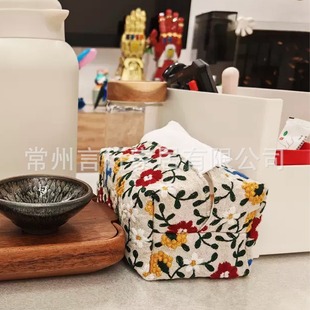 Pastoral Style Pure Cotton Embroidered Tissue Box Living Room Home Flower Coffee Table Paper Drawer Tissue Box Set Car Tissue Paper Set