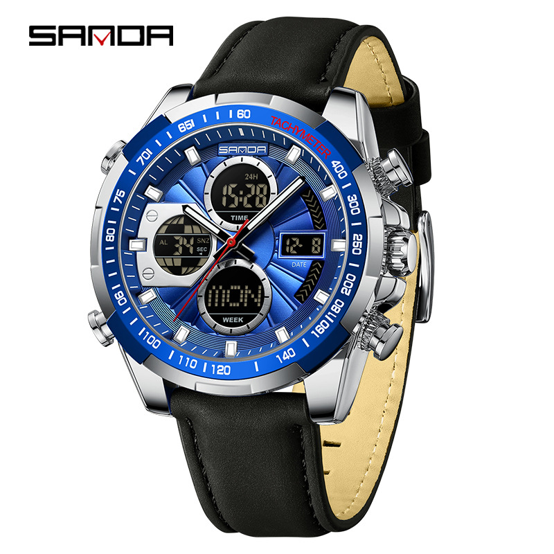 Reloj SANDA para hombre Reloj despertador cronógrafo impermeable Reloj electrónico Reloj deportivo luminoso multifuncional 5105