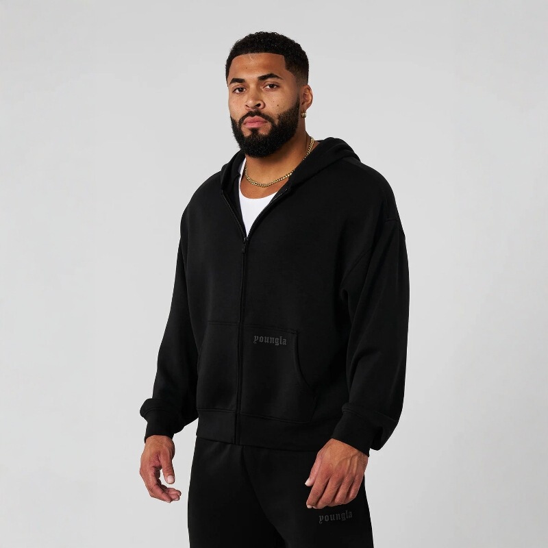American Trendy Brand Youngla Muscle Fitness Sports Hooded Zipper Sweatshirt Running Basketball Casual Printed Jacket