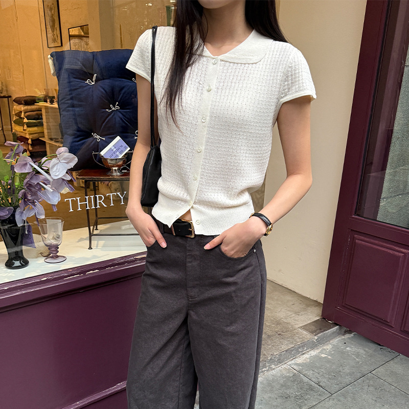 Yifu Thirteen Lines Korean-Style Knitted Cardigan 2026 Spring/Summer New Sweet Casual Flutter Sleeve Top 19123