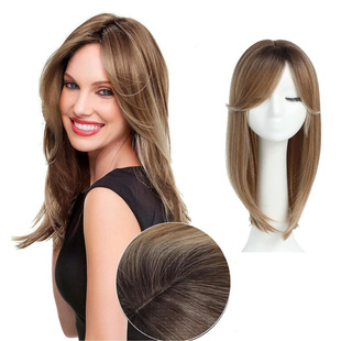 Wigs are divided into female long straight hair head covering white hair replacement piece chemical fiber simulation replacement piece wig factory outlet
