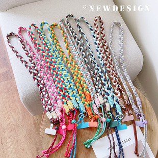 Colorful Hemp Adjusting Long Rope Woven Mobile Phone Chain Mobile Phone Case Strap Fixing Piece Lanyard Crossbody Women's Back Rope