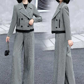 职业套装女秋冬2023年新款冬装时尚韩版羊毛呢西装裤子冬季两件套