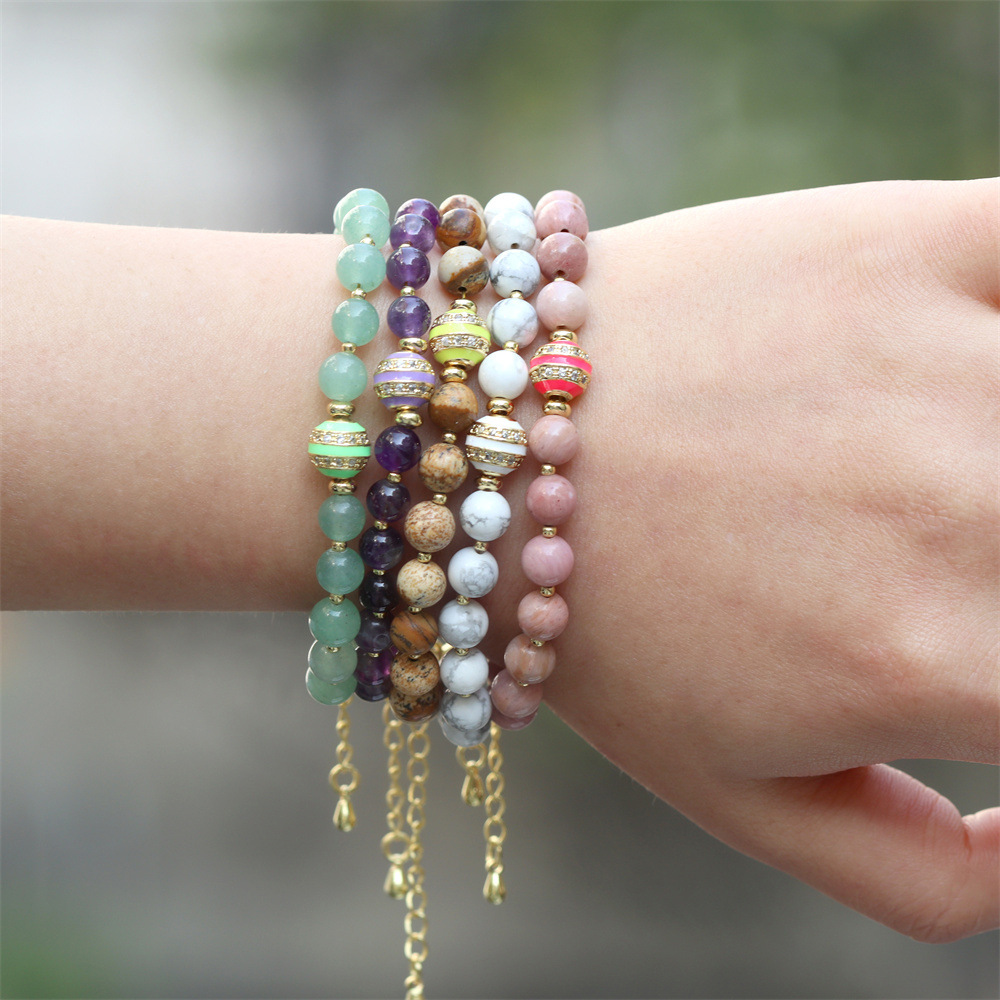 Fashion Semi-precious Stones Black Agate Gold Bead Drip Oil Copper Bracelet display picture 11