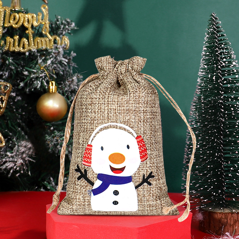 Transfronteriza nueva bolsa de lino de Navidad al por mayor bolsa de embalaje de caramelo con cordón decoraciones de Navidad bolsa de almacenamiento con cordón