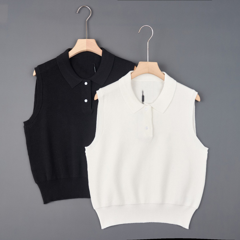 2026 American Single-Embroidery Polo Collar Casual Short Sleeveless Knitted Vest