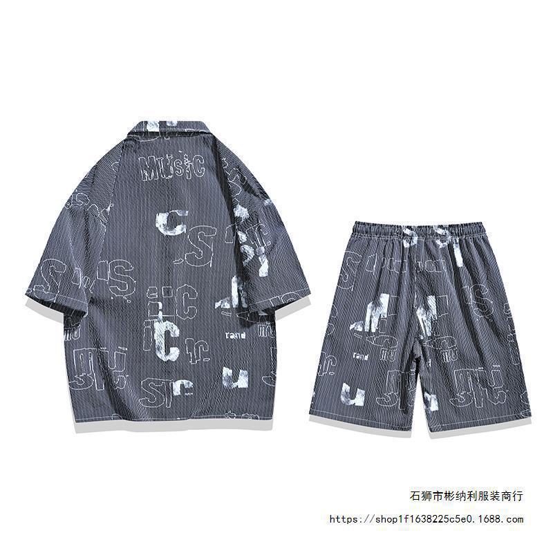 2024 nuevo tamaño grande burbujas de vestir de verano para hombres ropa de manga corta camisa + pantalones cortos un conjunto 