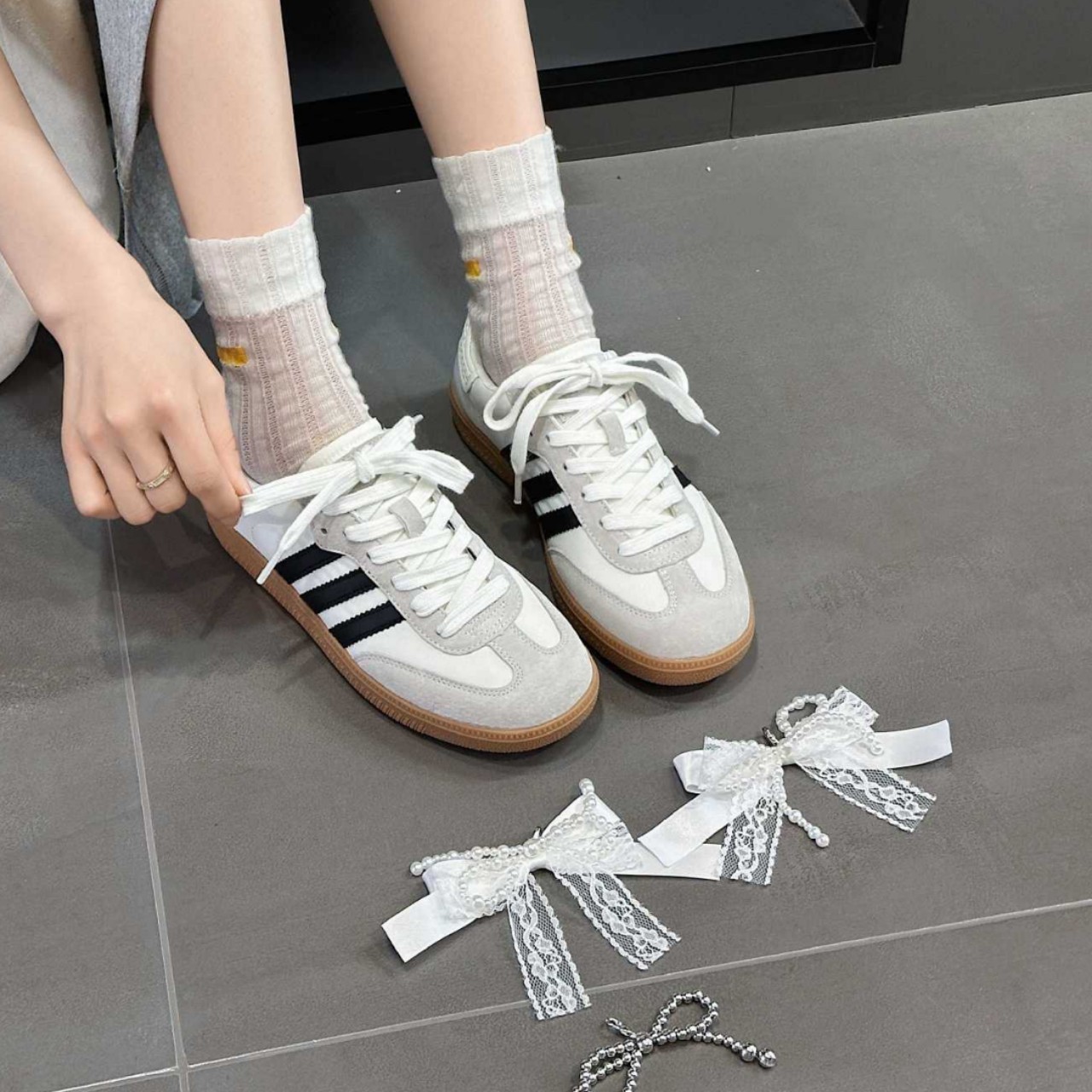 日韩甜美珍珠米珠蝴蝶结