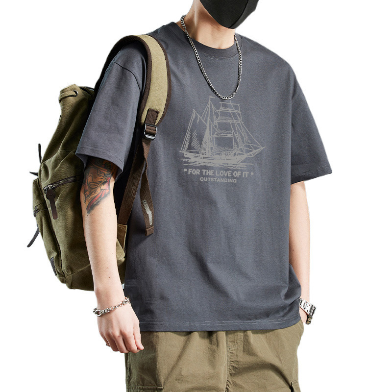 Short-Sleeved T-Shirt for Young Men, Pure Cotton Base Shirt, Couple's Loose Fit, Large Size, Trendy Versatile Top with Fashionable Patterns