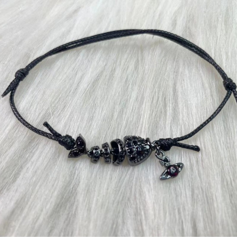 西皇后満ドリル欧泊石魚の骨の黒いブレスレットのイヤリングのファッション的な個性の小さい魚の骨の星の鎖|undefined