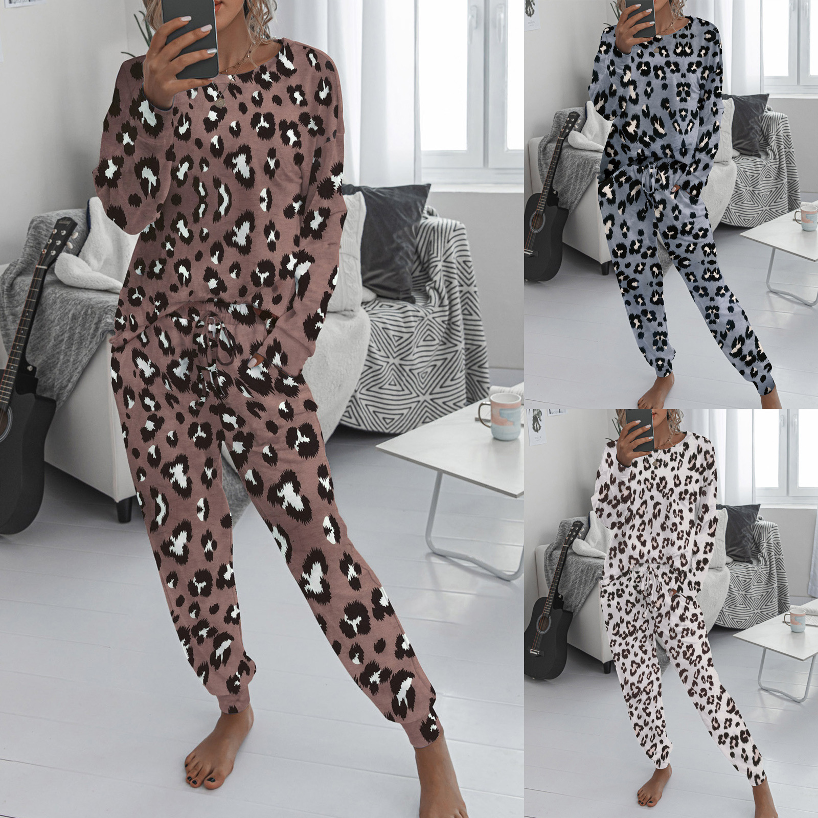 Fashion Leopard Pajama Sets Acrylic Printing Pants Sets Lingerie  Pajamaspicture1