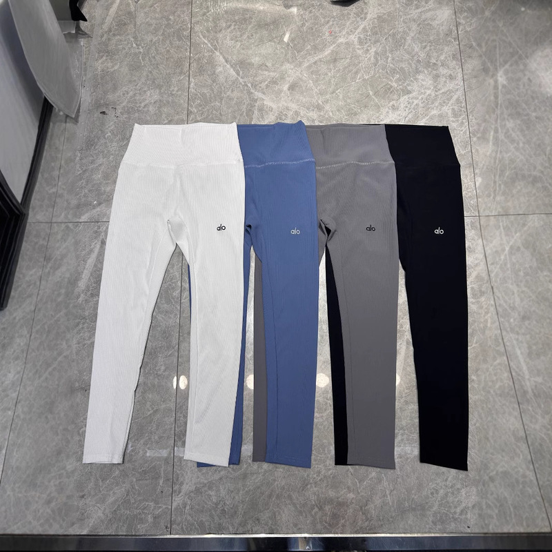 Alo Yoga Pants High Waist Peach Butt Lift Running Tights Training Sports Fitness Nude Seamless Nine-Point Pants