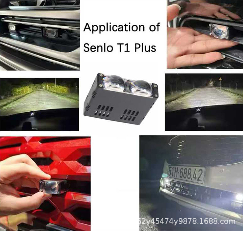 Double lens led fan spotlight car grid 2 bead grille lamp motorcycle white yellow light modified high brightness lamp