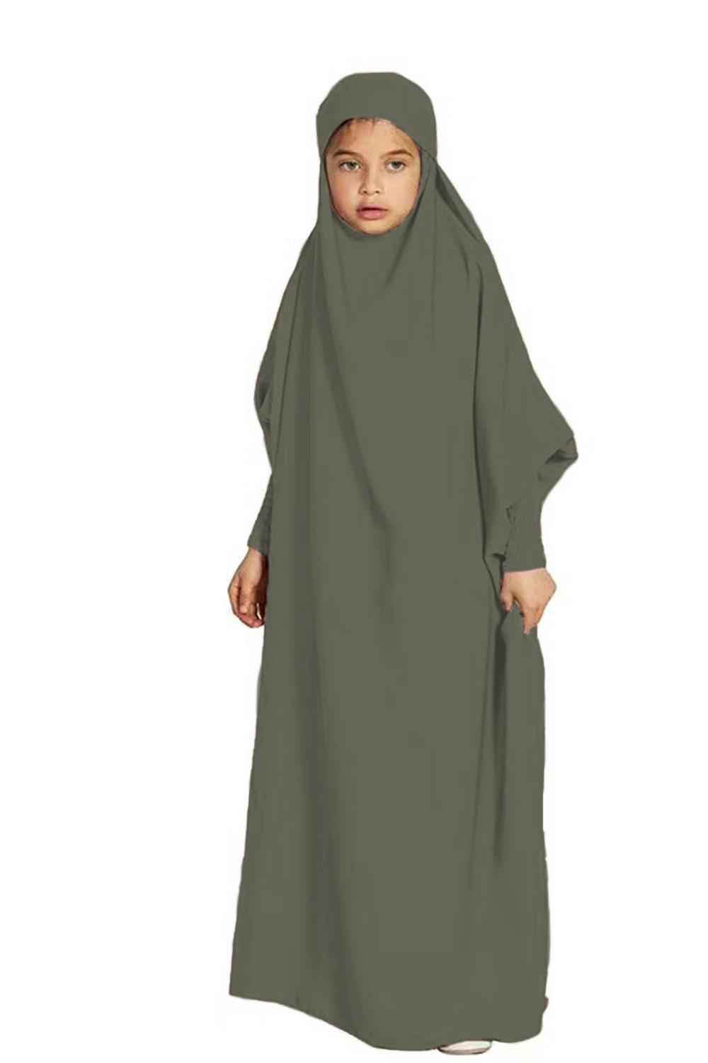 Abaya longa com capuz para mulher e criança moda modesta_voghion.com
