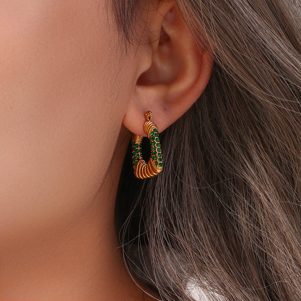 Fashion U Shape Stainless Steel Plating Inlay Zircon Hoop Earrings 1 Pair