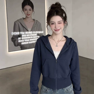 定制短款外套连帽卫衣女早秋穿搭美式chic休闲宽松正肩开衫薄款秋