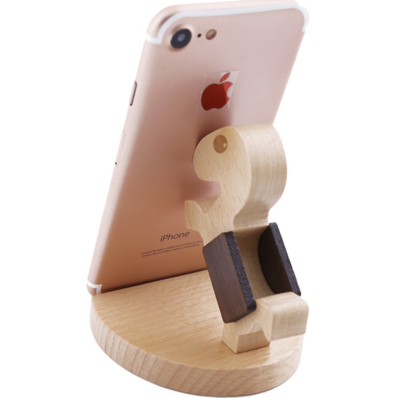 Soporte de madera para teléfonos móviles creativos Pony Teléfonos móviles Toma Monedas de haya Perezoso Teléfonos móviles Logos grabados image 6
