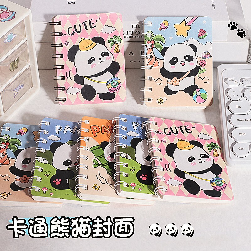 A7 volcado mini cuaderno portátil de dibujos animados lindo panda bobina libro de graduación estudiante recompensa libro de bolsillo portátil