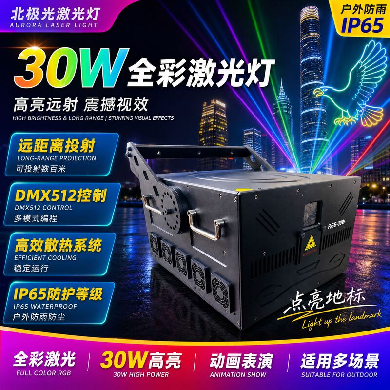 20W 30W Full-Color Landmark Laser Light Theme Park Laser Light Roof Landmark Typing Concert Light Show