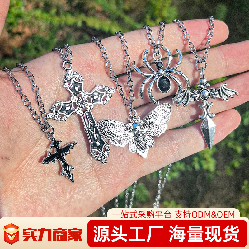 Retro Alloy Jewelry Accessories Y2K Cross Pendant Earrings Necklace Clothing Decoration Material Pendant Dark Style
