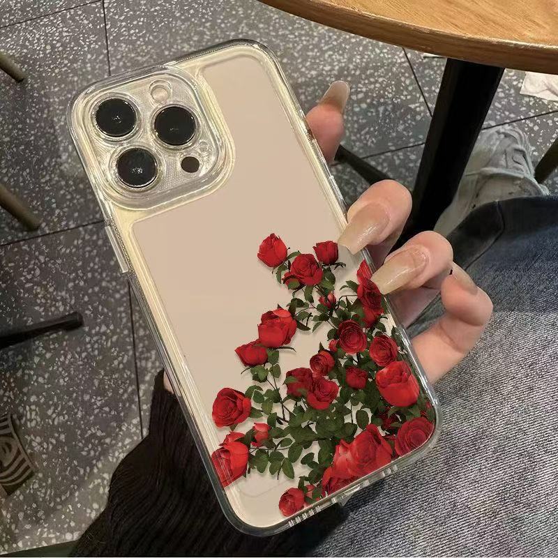 Art Red Rose para iphone16promax funda para teléfono móvil transparente Apple 15 anti-caída 14pro Japón y Corea 13x