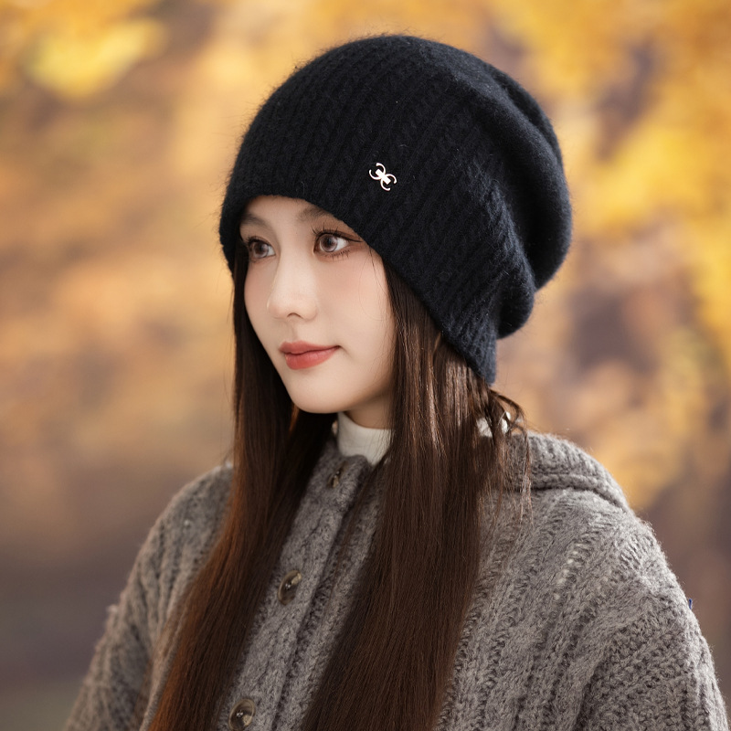 秋冬加绒毛线帽女款韩版百搭保暖针织帽加厚堆堆帽大头围包头帽新|undefined