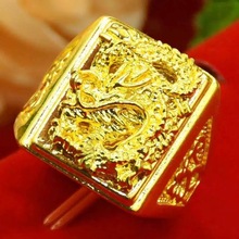 开口复古男士戒指黄金色沙金戒指霸气发财富龙马宝石戒铜首饰福财