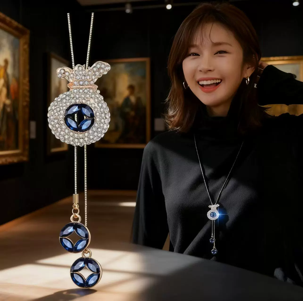 跨境爆款时尚百搭毛衣链女高级感秋冬长款项链女气质轻奢服装挂件