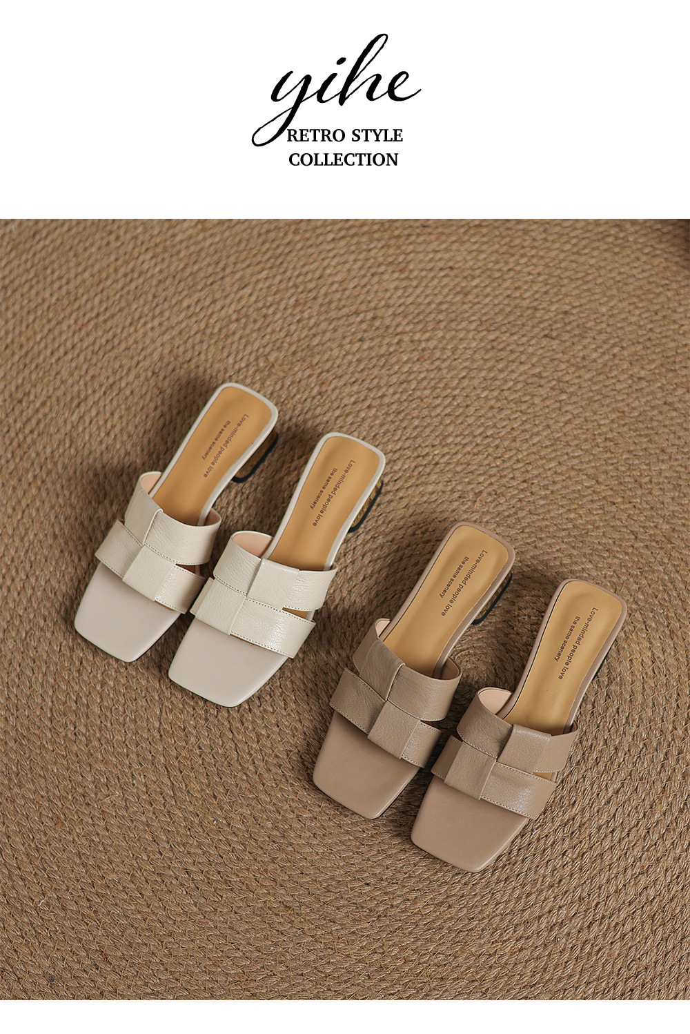Dép sandal nữ quai chữ V đan mũi vuông hở ngón gót thấp — màu trắng ngà chi tiết 14