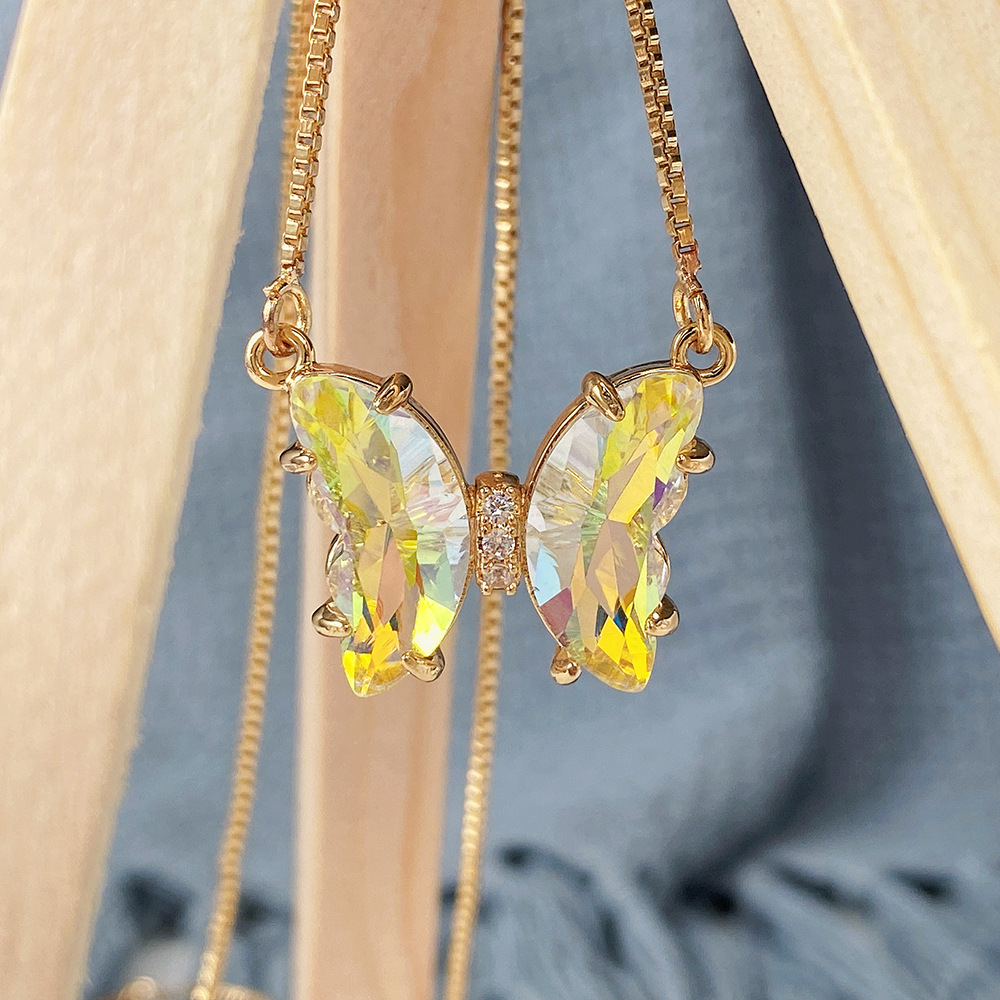 Fashion Butterfly Copper Inlay Crystal Necklace 1 Piece