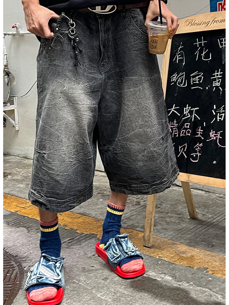 美式复古小众水洗牛仔短裤男士2024年夏季新款潮牌百搭小众五分裤