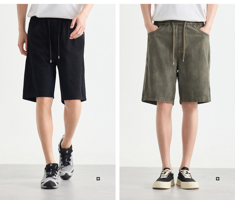 Quần short nam phong cách đường phố, vải kaki, kiểu dáng thoải mái — đen chi tiết 13