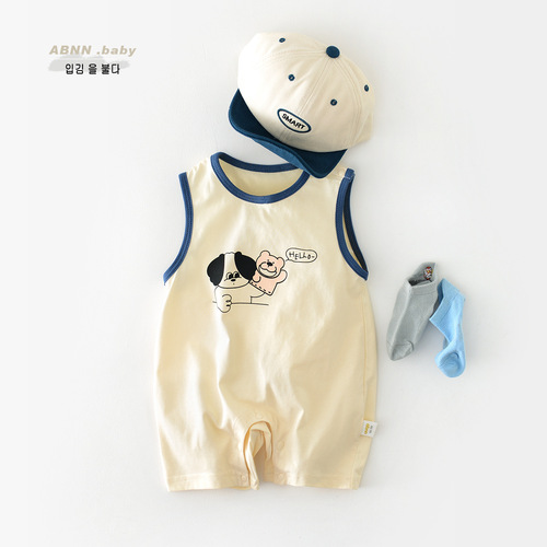  Korean style baby jumpsuit new cartoon print summer male and female baby cotton thin section sleeveless short jumper