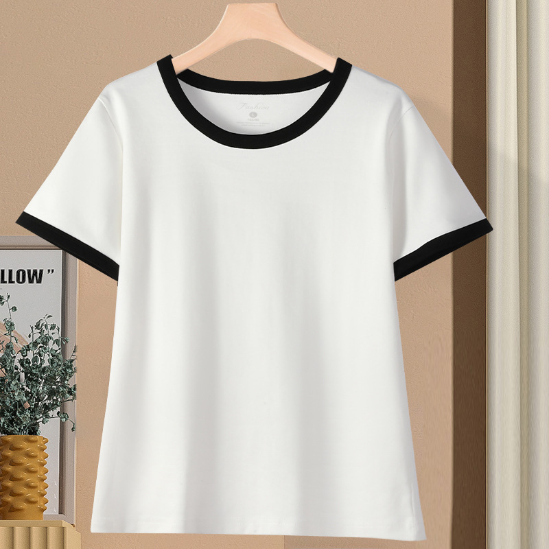 モーダル U ネック半袖 Tシャツ女性の夏の新しいデザインニッチスリムフィットショートトップ在庫卸売|undefined