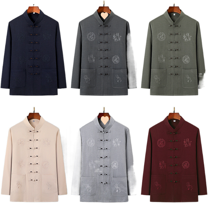 중년 · 노인 여름 긴팔 남성 아빠 탕 세트 중국식 중년 한푸 세트 할아버지 옷