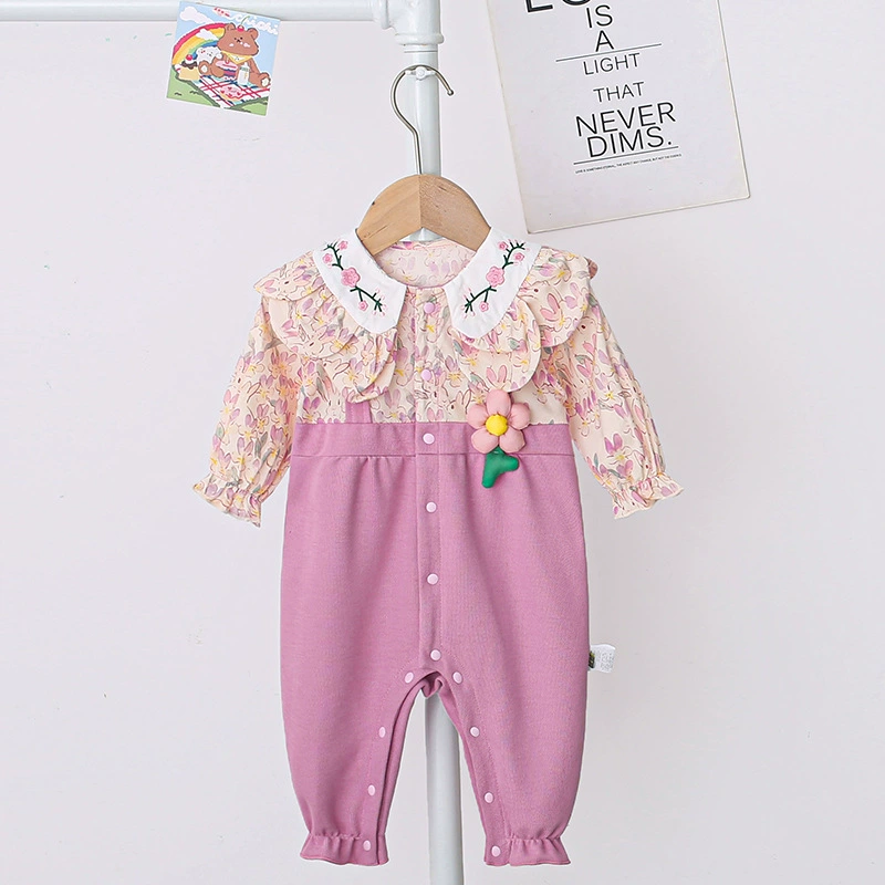 Children's three dimensional overall girl's for new born flower-shaped, autumn, front lock