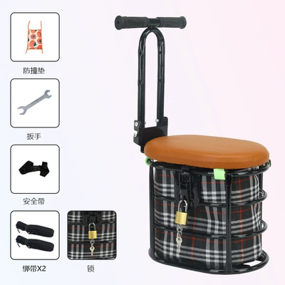 Yadi electric scooter child seat, Electric car child seat - 505-brown-armrests-black-checkered-pattern-lockable-straps