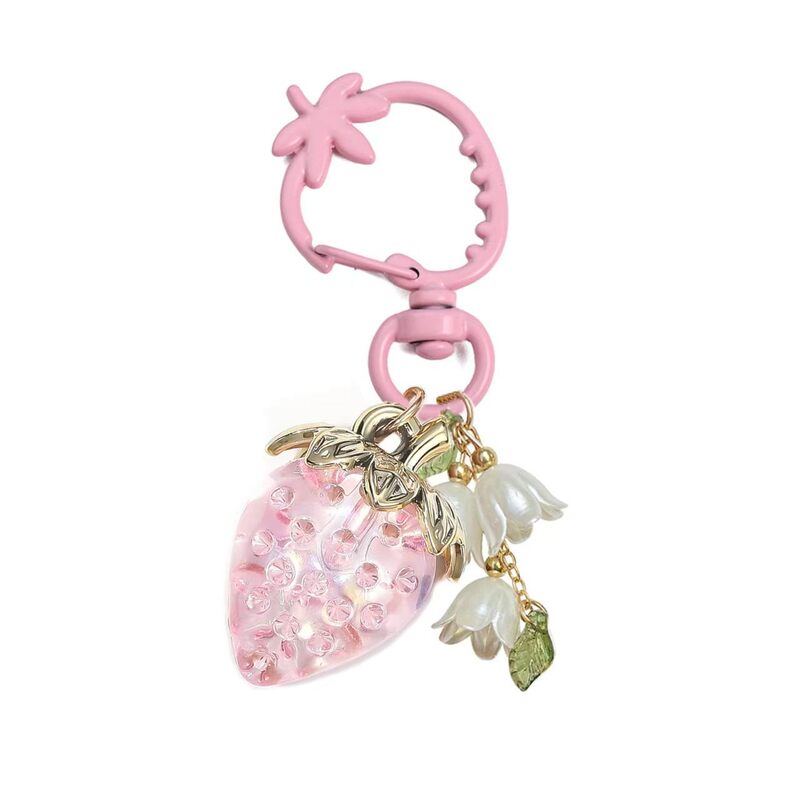 Amazon new cute three-dimensional sweetheart strawberry keychain ins style creative bag key ring rabbit pendant