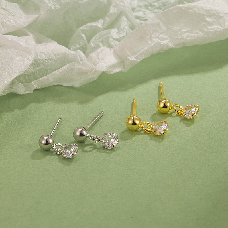 韩版简约单钻小圆珠耳钉迷你小锆石耳坠日常女生学生小巧可爱耳饰