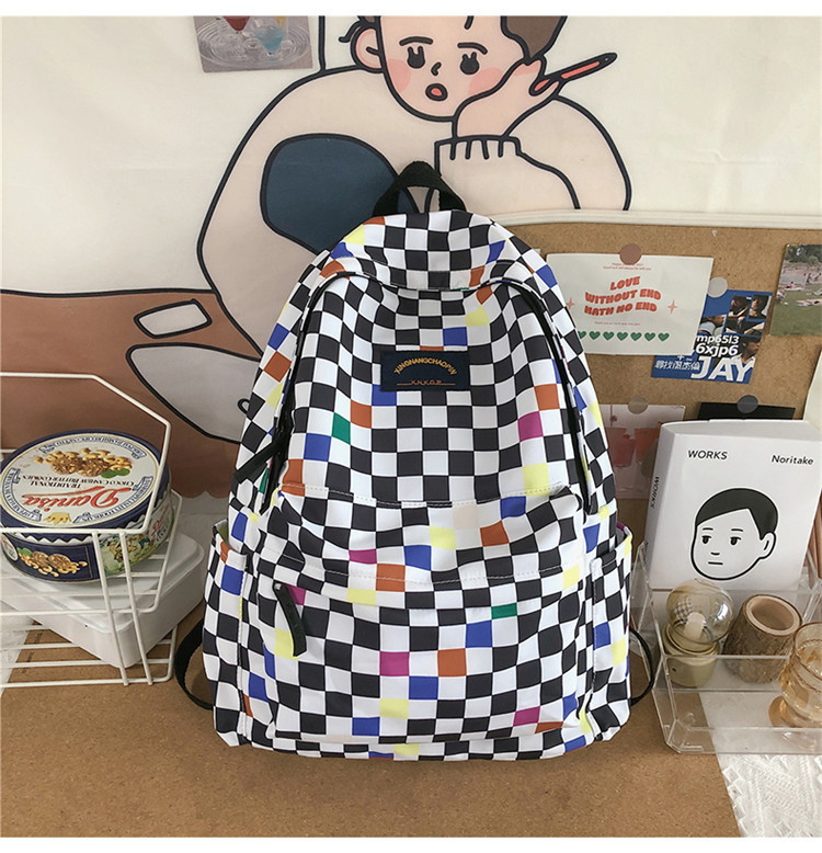 Tide brand plaid school bag student backpack high school college student campus hit color backpackpicture17