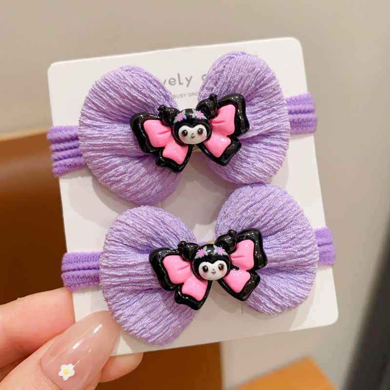 Anillo de toalla de color púrpura para niños de dibujos animados lindos bolas de cabeza de caballo cola de cabello corda de cabello de la niña arco elástico