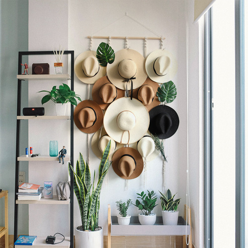 北欧风帽子展示架手工编织挂毯 帽子收纳装饰壁挂架客厅卧室墙饰
