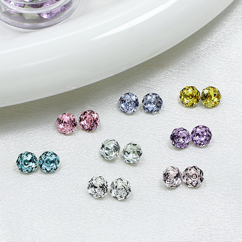 Dongzhou 6*6mm Eight-Sided Millennium Rose Cut Sparkling Glass Rhinestone Rose Cut Imitation Zirconium Earrings Jewelry Accessories
