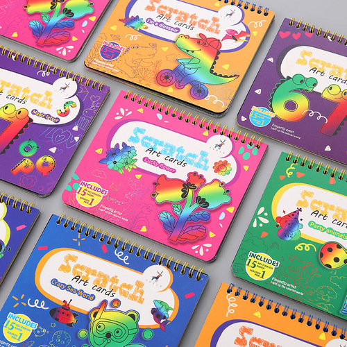 Cross-border creative colorful painting cartoon children's coloring book scratch-off painting DIY graffiti coil scratch-off book wholesale
