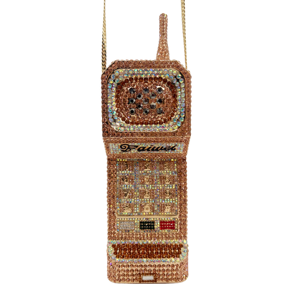 Túi clutch nữ hình điện thoại cổ điển đính đá dạ hội — bạc, Vàng đậm, Vàng trắng vân AB, Champagne màu chi tiết 7