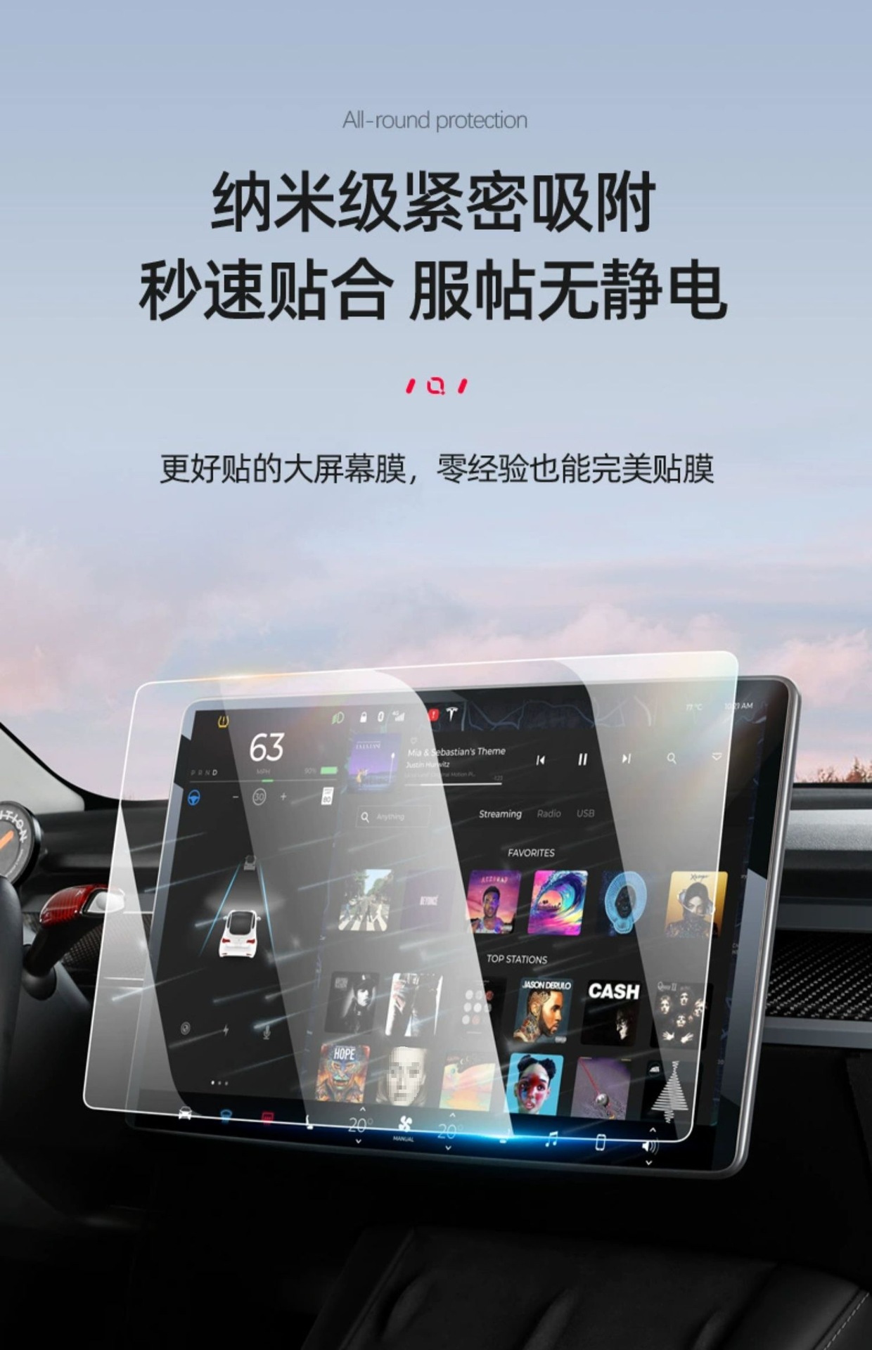 Suitable for 6-Seat Tesla Screen Tempered Film Model3/Y/Yl New Version Central Control Film Ya Film Screen Protector Navigation