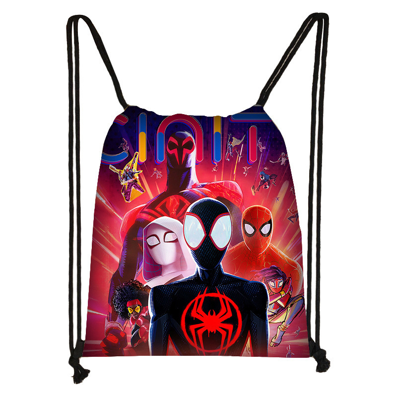 新款蜘蛛侠纵横宇宙卡通手提篮球束口袋涤纶制品大容量抽拉绳批发