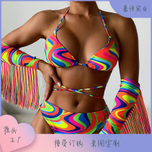 2022新款欧美比基尼性感流苏糖果色bikini泳衣亚马逊外贸泳装现货