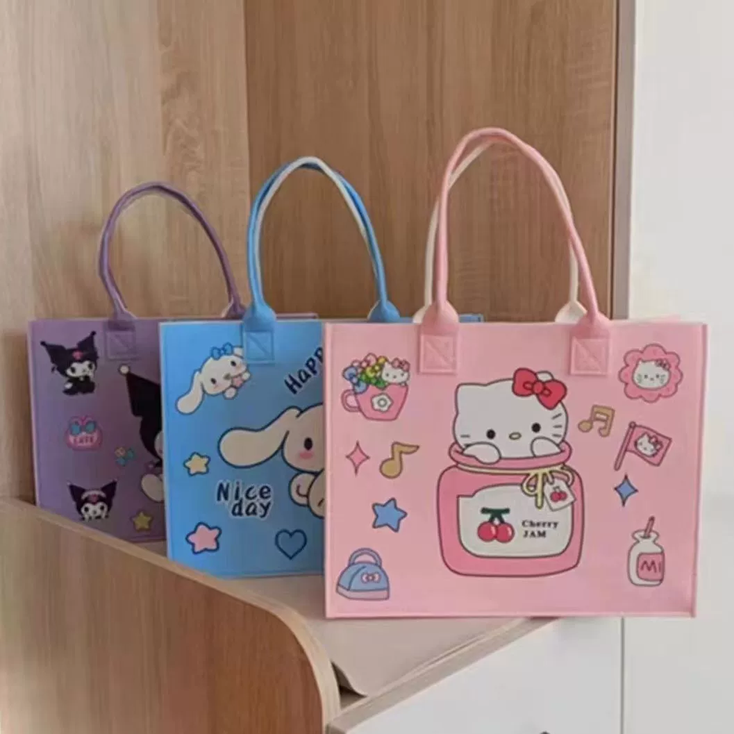 Cartoon handheld double-sided cute linen bag, (Physicals)