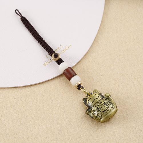 Brass creative lucky cat keychain copper coin pendant car keychain pendant men and women ethnic style pendant